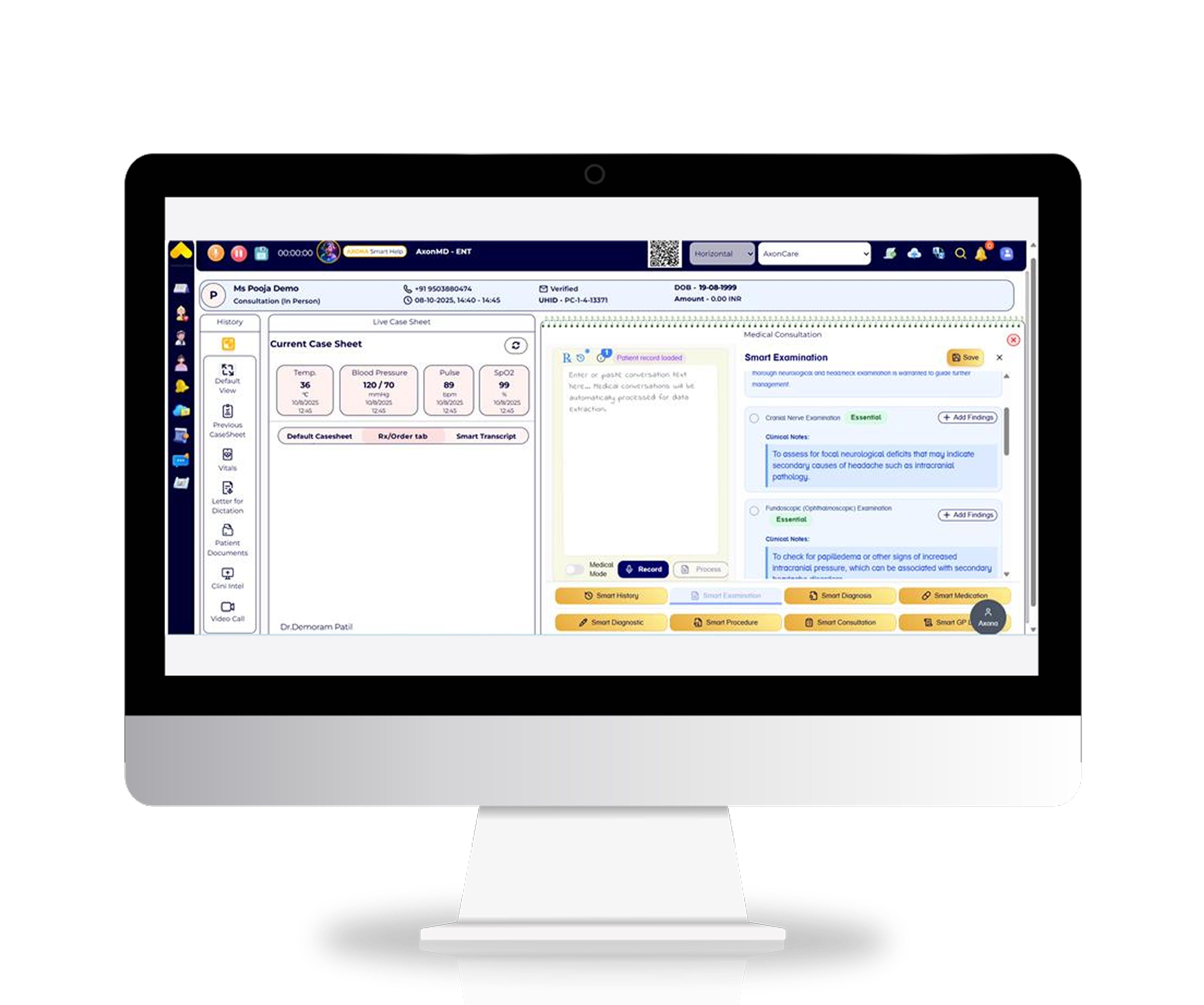 Axona: Your AI Clinical Assistant - AxonMD clinic management feature showing Experience a truly hands-free clinic with Axona. Communicate with Axona to creat...
